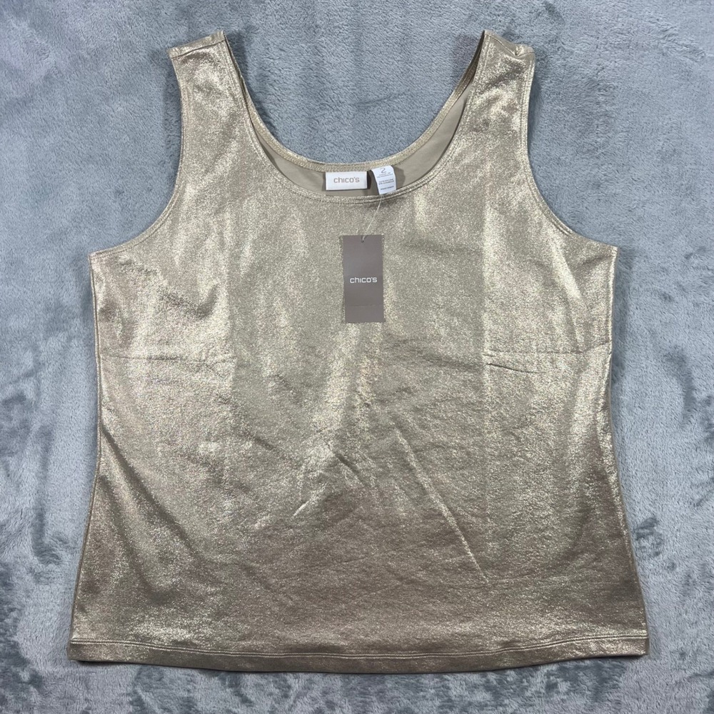 CHICO'S Microfiber Foil Tank Top Womens Size 2 Gold New Golden Shimmer 570036748